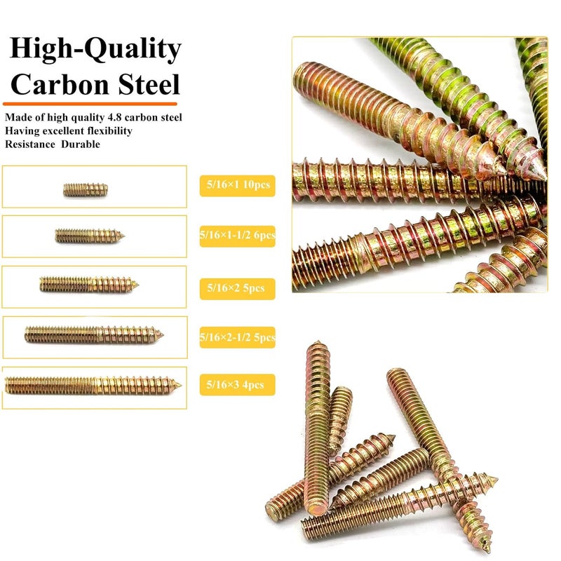 Matrelt 30 Pack 5/16-18" Hanger Bolts 5Sizes 1-3 Inch Double Headed Bolts Wood Dowel Screw Self-Tapping Screw Hanger Bolts for Wood Furniture Double Threaded Rods Bolt - Image 3